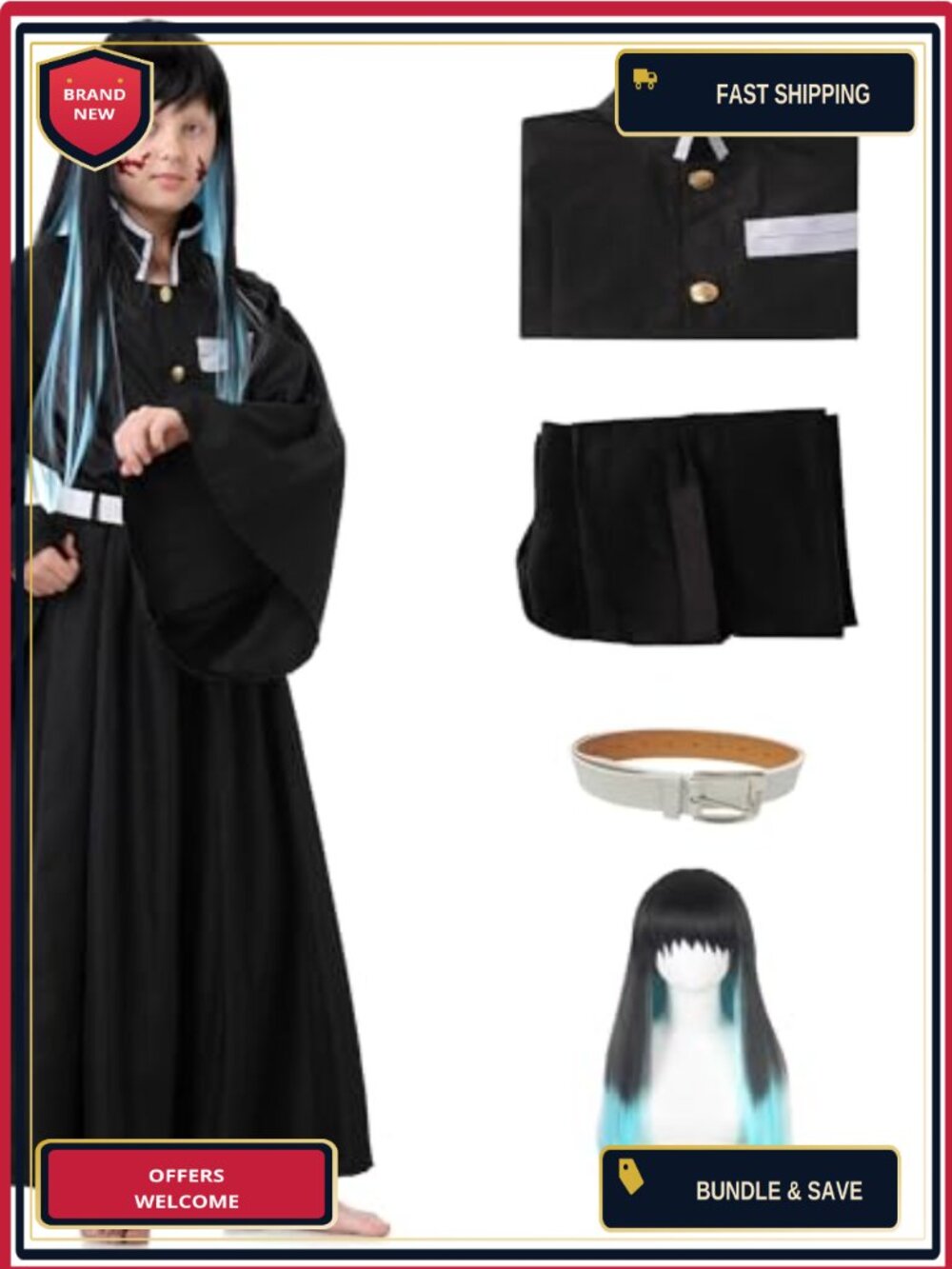 Muichirou Cosplay Costume Kimono Uniform Full Set with Wig Adult Men
